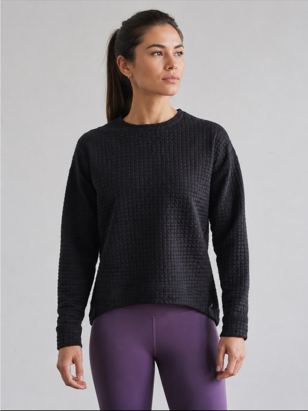 NOBULL Quilted Crew Pullover Black Textured Performance Top Size S